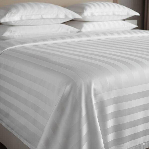 1 cm Satin Striped White 220 TC 100% Cotton Bedsheet & Pillow Cover Set