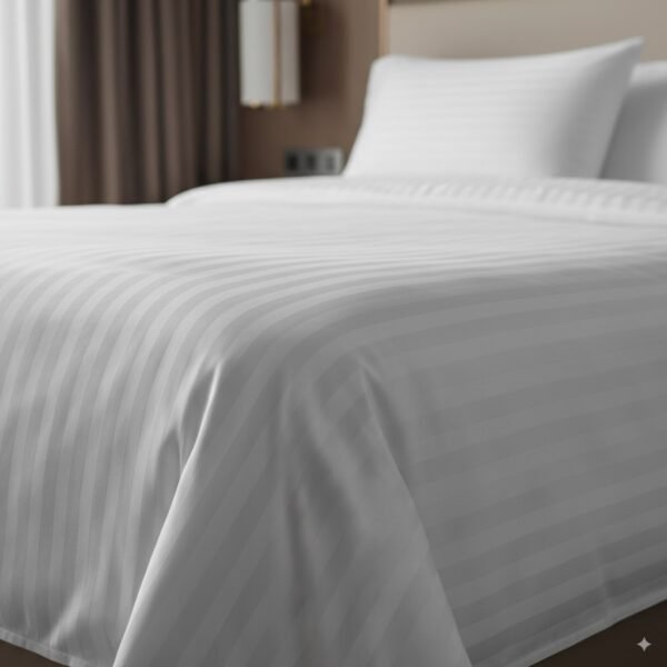 6 mm Pin Striped Satin White 230 TC 100% Cotton Bedsheet & Pillow Cover Set