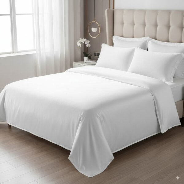 Plain Satin White 400 TC 100% Cotton Bedsheet & Pillow Cover Set